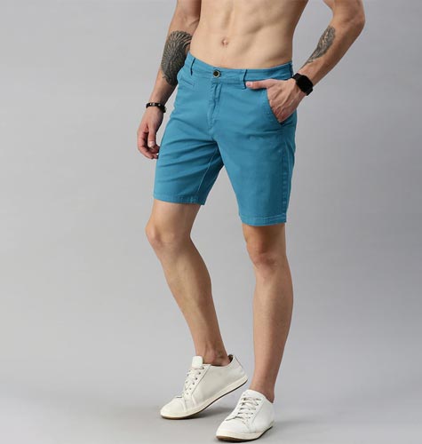Men Blue Solid Regular Fit Regular Shorts